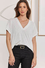 MOMA White V - Neck Tee | Minimalist Design, Max Versatility