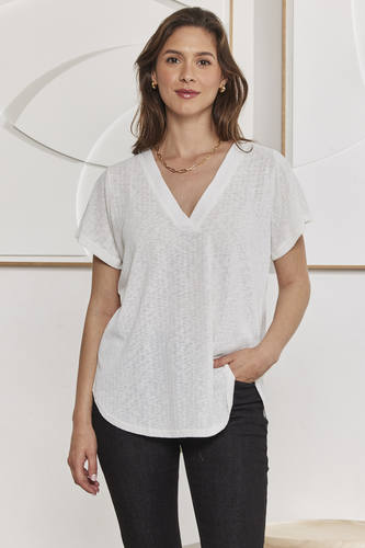 MOMA White V - Neck Tee | Minimalist Design, Max Versatility