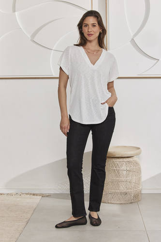 MOMA White V - Neck Tee | Minimalist Design, Max Versatility