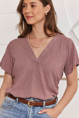 MOMA Wardrobe Essential | Mauve Textured V - Neck Tee