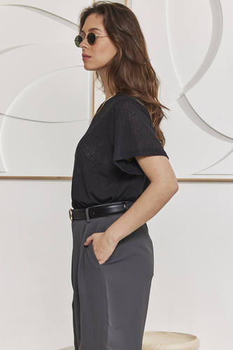 MOMA Black Crew - Neck Top | A Staple for Effortless Polished Charm