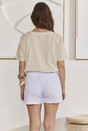 MOMA Beige Crew - Neck Raw - Edge Tee | Effortless Casual Elegance