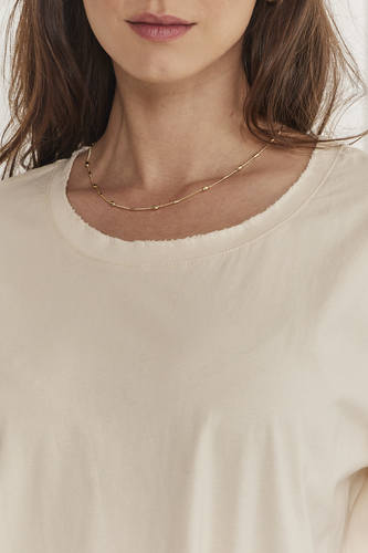 MOMA Beige Crew - Neck Raw - Edge Tee | Effortless Casual Elegance