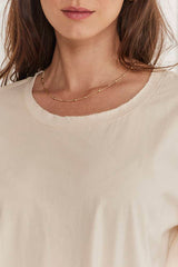 MOMA Beige Crew - Neck Raw - Edge Tee | Effortless Casual Elegance