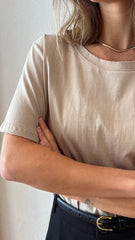 MOMA Beige Crew - Neck Tee | Minimalist Design, Max Versatility