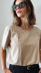 MOMA Beige Crew - Neck Tee | Minimalist Design, Max Versatility