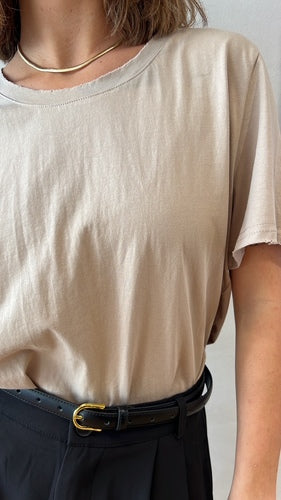 MOMA Beige Crew - Neck Tee | Minimalist Design, Max Versatility