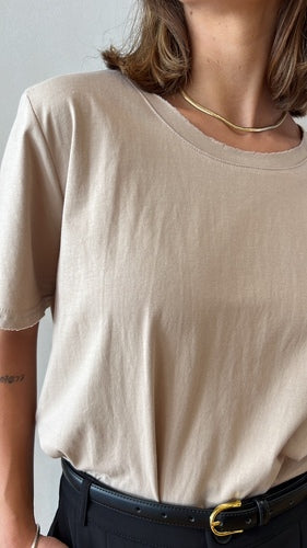 MOMA Beige Crew - Neck Tee | Minimalist Design, Max Versatility
