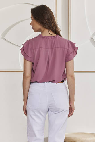 MOMA Relaxed Fit V - Neck Top | Mauve, Timeless & Elegant