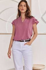 MOMA Relaxed Fit V - Neck Top | Mauve, Timeless & Elegant