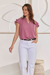 MOMA Relaxed Fit V - Neck Top | Mauve, Timeless & Elegant