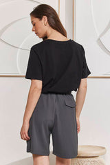 MOMA Black Crew - Neck Tee | Minimalist Design with Raw - Edge Accent