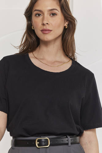 MOMA Black Crew - Neck Tee | Minimalist Design with Raw - Edge Accent