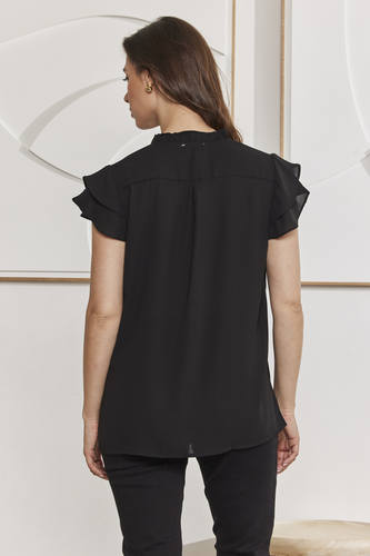 MOMA Black Ruffled Sleeve V - Neck Blouse | Effortless Sophisticated Chic