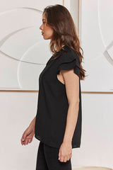MOMA Black Ruffled Sleeve V - Neck Blouse | Effortless Sophisticated Chic