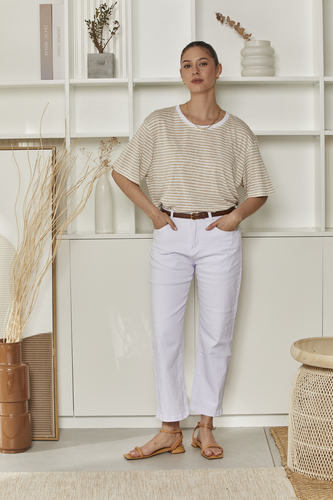 MOMA Wardrobe Essential | Beige Striped Crew - Neck Oversized Tee