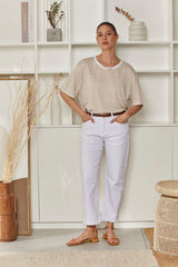 MOMA Wardrobe Essential | Beige Striped Crew - Neck Oversized Tee