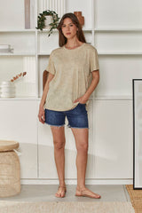MOMA Beige Washed Crew - Neck Tee | Effortless Casual Elegance