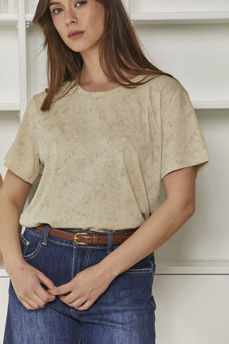 MOMA Beige Washed Crew - Neck Tee | Effortless Casual Elegance
