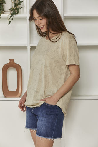 MOMA Beige Washed Crew - Neck Tee | Effortless Casual Elegance