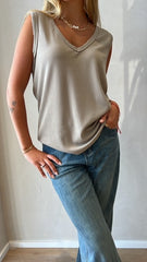 MOMA Beige Waffle - Knit V - Neck Tank | Effortless Casual Chic