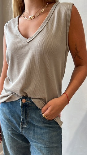 MOMA Beige Waffle - Knit V - Neck Tank | Effortless Casual Chic