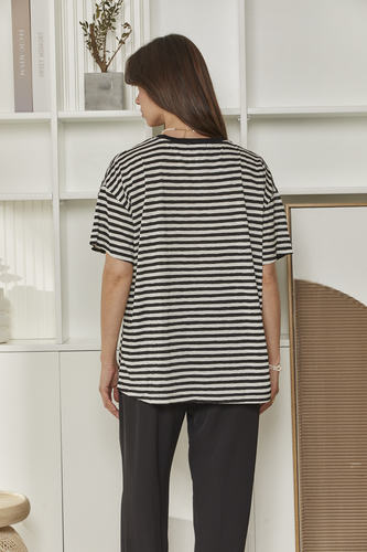 MOMA Wardrobe Essential | Striped V - Neck Oversized Tee