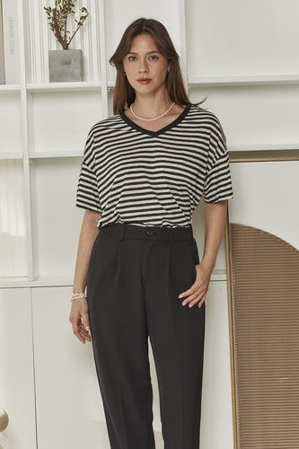 MOMA Wardrobe Essential | Striped V - Neck Oversized Tee