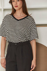 MOMA Wardrobe Essential | Striped V - Neck Oversized Tee
