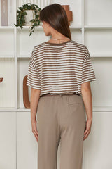 MOMA Beige Striped V - Neck Garment | Comfort Meets Subtle Style