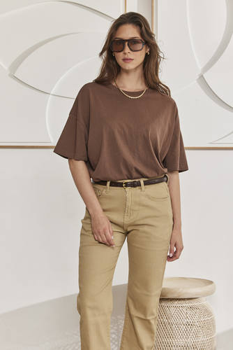 MOMA Brown Crew - Neck Oversized Tee | Effortless Casual Elegance
