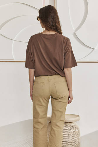 MOMA Brown Crew - Neck Oversized Tee | Effortless Casual Elegance