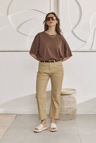 MOMA Brown Crew - Neck Oversized Tee | Effortless Casual Elegance