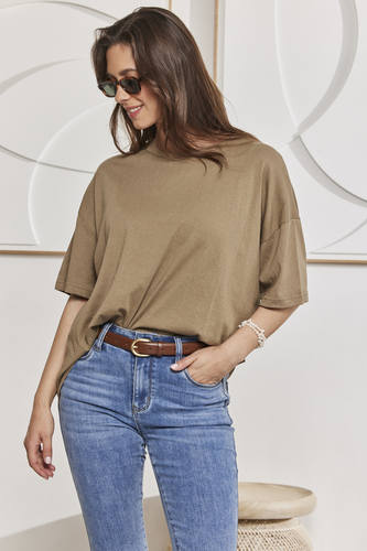 MOMA Khaki Crew - Neck Tee | Minimalist Design, Max Versatility