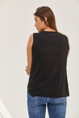 MOMA Black Sleeveless Tee | Blend of Comfort and Subtle Detailing
