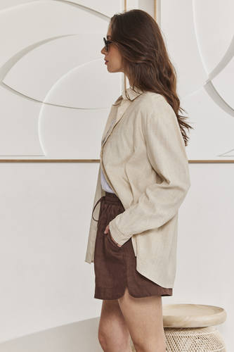 MOMA Beige Linen Shirt | Blend of Comfort and Textured Detailing