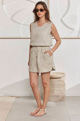 MOMA Beige Linen Sleeveless Top | Effortless Casual Elegance
