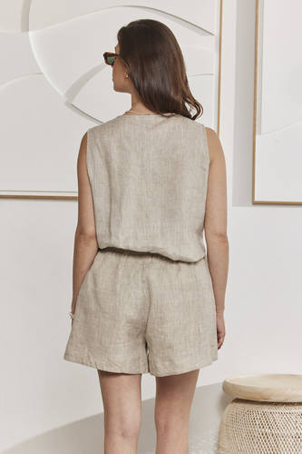 MOMA Beige Linen Sleeveless Top | Effortless Casual Elegance