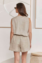 MOMA Beige Linen Sleeveless Top | Effortless Casual Elegance