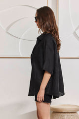 MOMA Black Linen Oversized Shirt | Effortless Edgy Layering