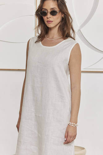 MOMA Wardrobe Essential | White Linen Sleeveless Midi Dress