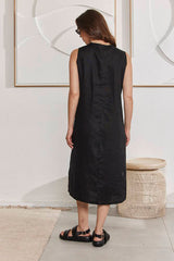 MOMA Black Linen Sleeveless Midi Dress | Effortless Casual Elegance