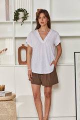 MOMA White Linen V - Neck Tee | Effortless Casual Chic