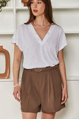 MOMA White Linen V - Neck Tee | Effortless Casual Chic