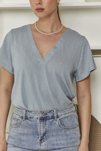 MOMA Relaxed Fit V - Neck Top | Light Blue, Timeless & Breezy
