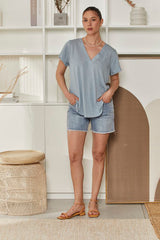 MOMA Relaxed Fit V - Neck Top | Light Blue, Timeless & Breezy