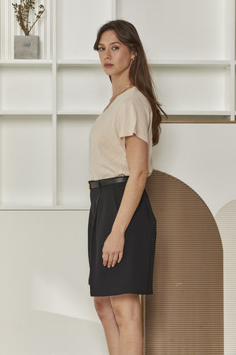 MOMA Relaxed Fit V - Neck Top | Beige, Timeless & Versatile