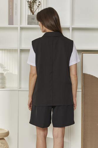 MOMA Black Double - Breasted Vest | Effortless Chic Layering