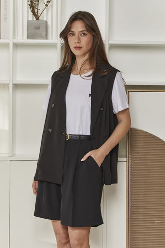 MOMA Black Double - Breasted Vest | Effortless Chic Layering