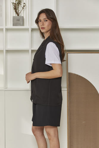 MOMA Black Double - Breasted Vest | Effortless Chic Layering